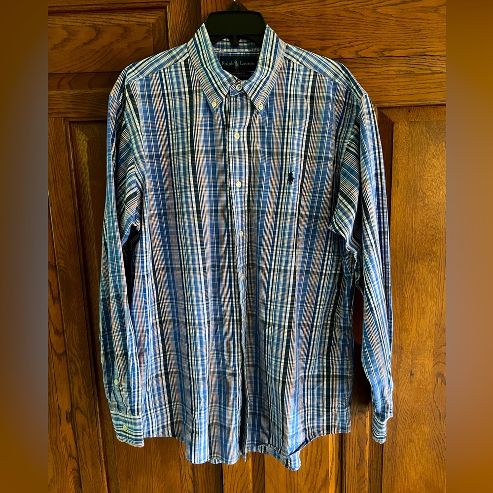 Ralph Lauren Long Sleeve Button Down - Blue White Orange Plaid- Men’s Large (72)